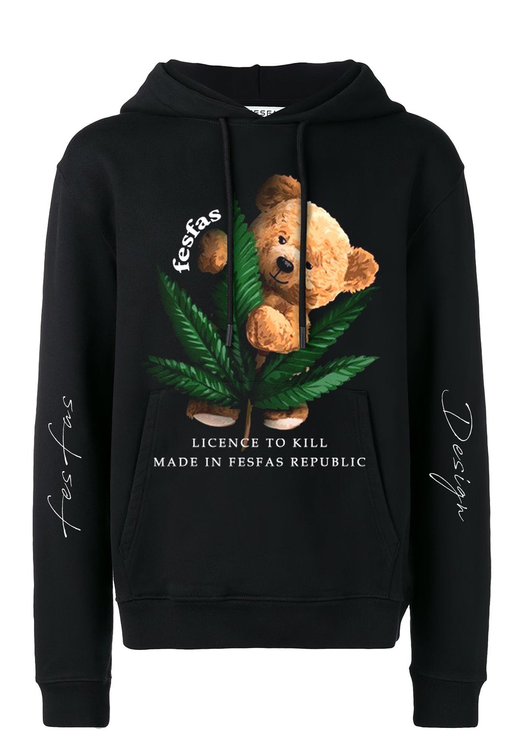 Áo Hoodie in hình gấu bông FesFas | Màu đen | Nam