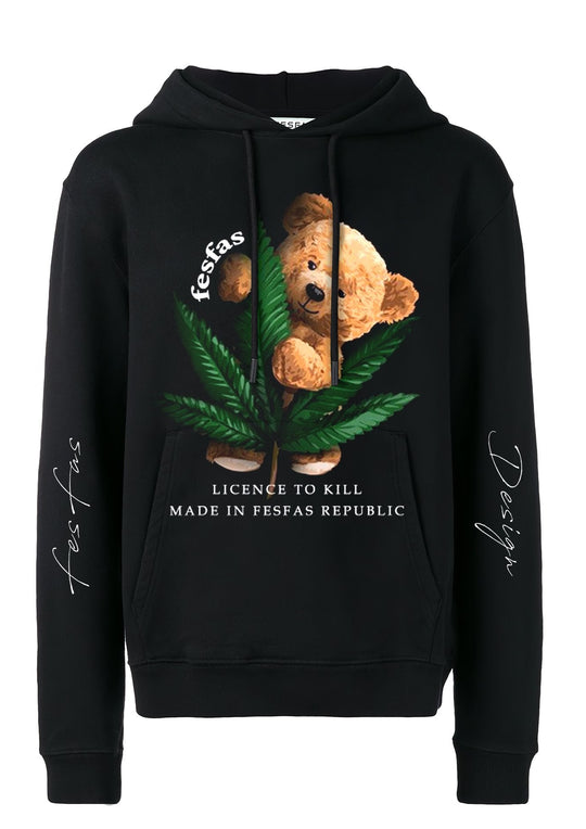 Áo Hoodie in hình gấu bông FesFas | Màu đen | Nam