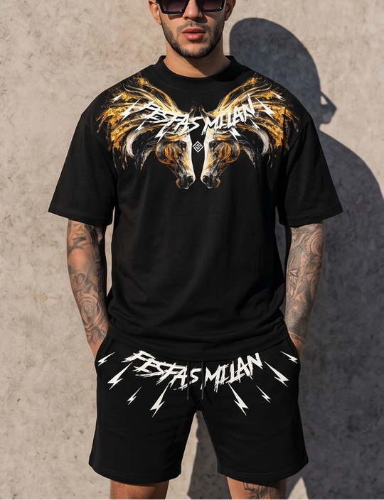 FesFas golden horse-print T-shirt Set | Black | Men