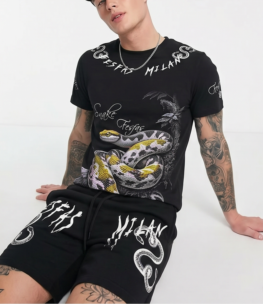 FesFas anaconda-print T-shirt Set | Black | Men
