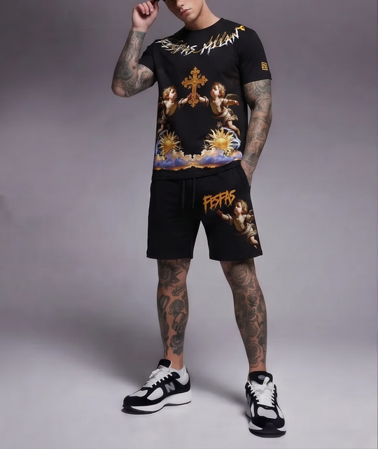 FesFas angels-print T-shirt Set | Black | Men