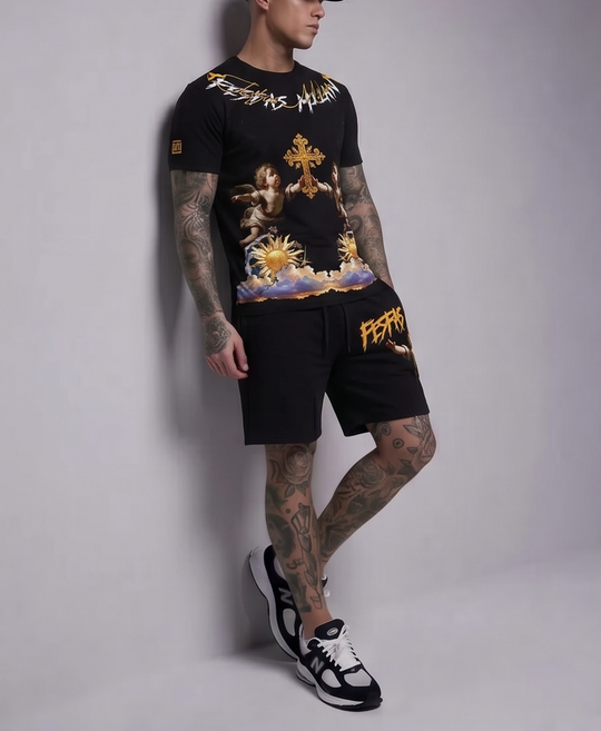 FesFas angels-print T-shirt Set | Black | Men
