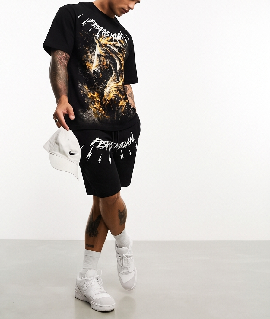 FesFas golden horse-print T-shirt Set | Black | Men