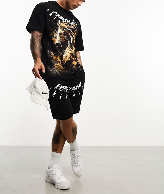 FesFas golden horse-print T-shirt Set | Black | Men