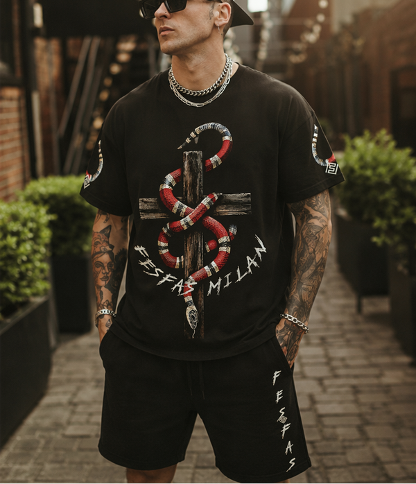 FesFas snake-print T-shirt Set | Black | Men