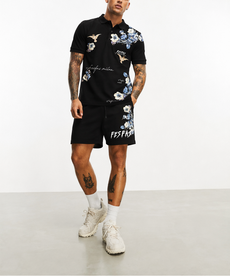 FesFas blue flowers-print Polo Set