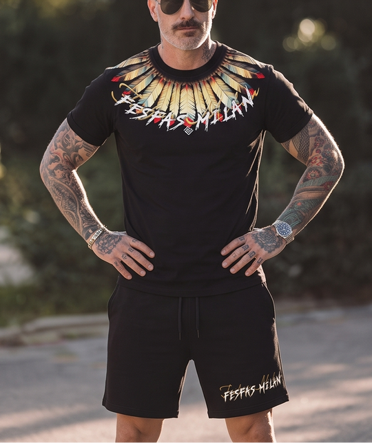 FesFas yellow feathers-print T-shirt Set | Black | Men
