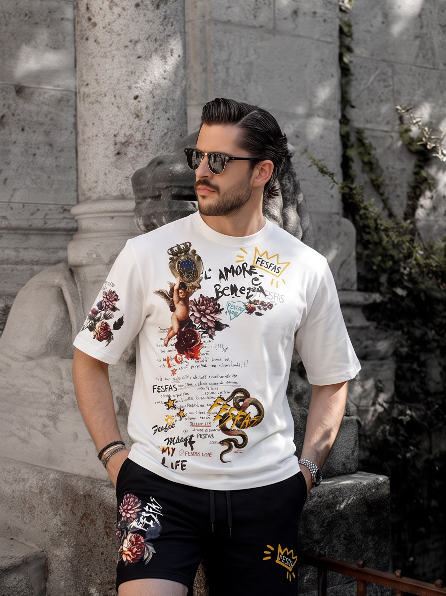FesFas graphic-print T-shirt Set | Black &amp; White