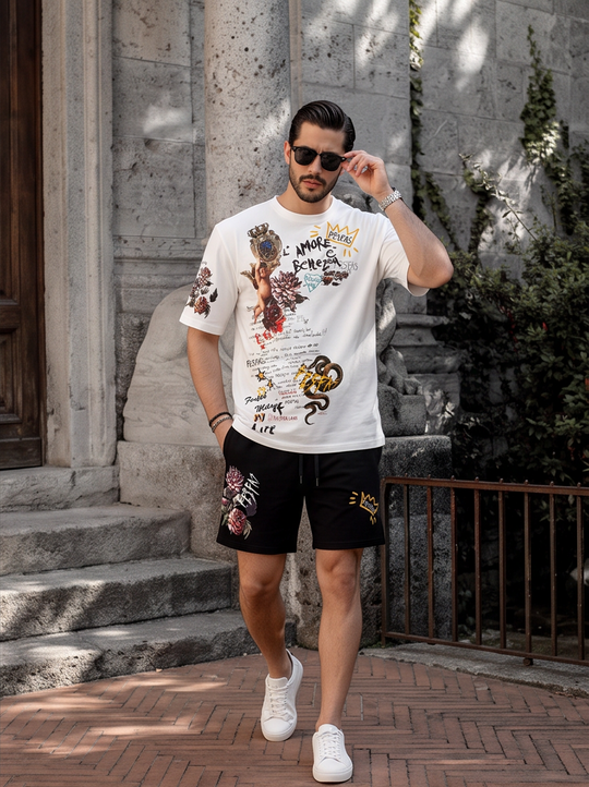 FesFas graphic-print T-shirt Set | Black &amp; White