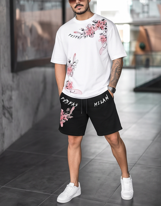 FesFas pink flowers-print T-shirt Set | Black &amp; White