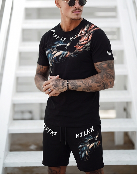 FesFas black eagle-print T-shirt Set