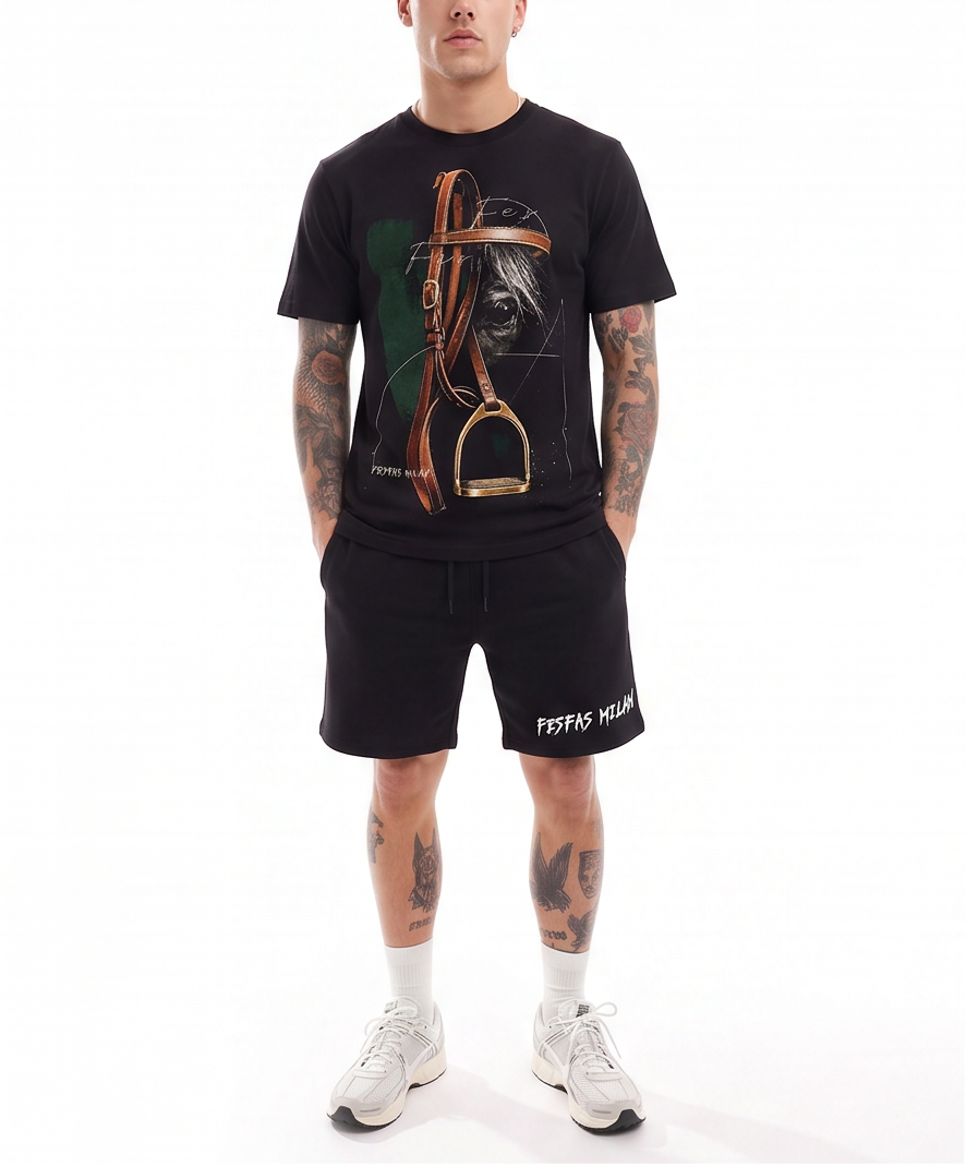 FesFas brass pedals-print T-shirt Set