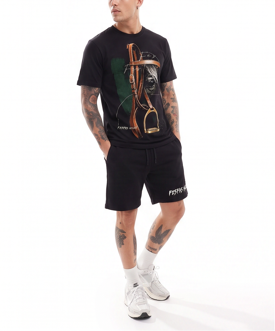 FesFas brass pedals-print T-shirt Set