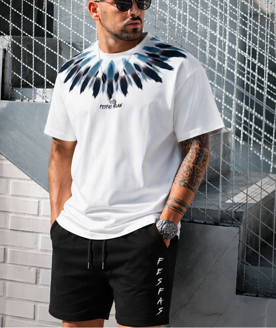 FesFas mixed feathers-print T-shirt Set