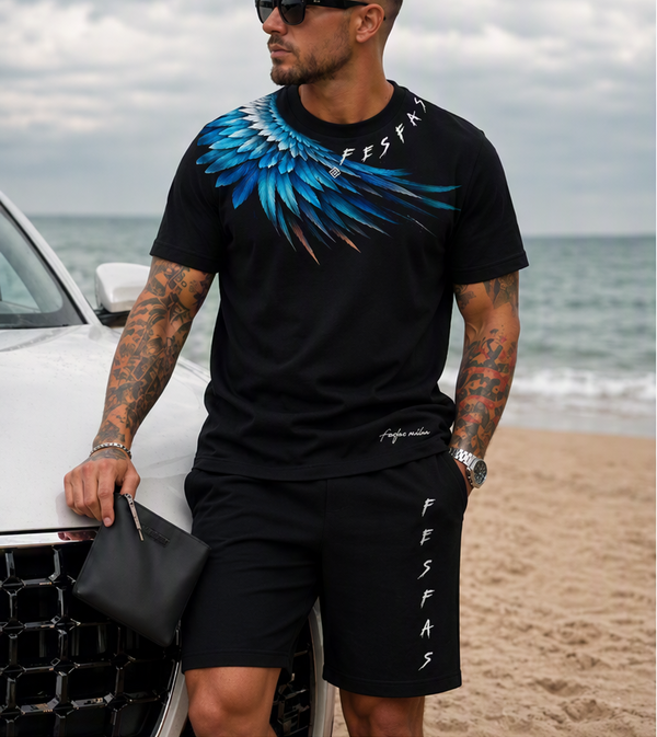 FesFas blue wings-print T-shirt Set