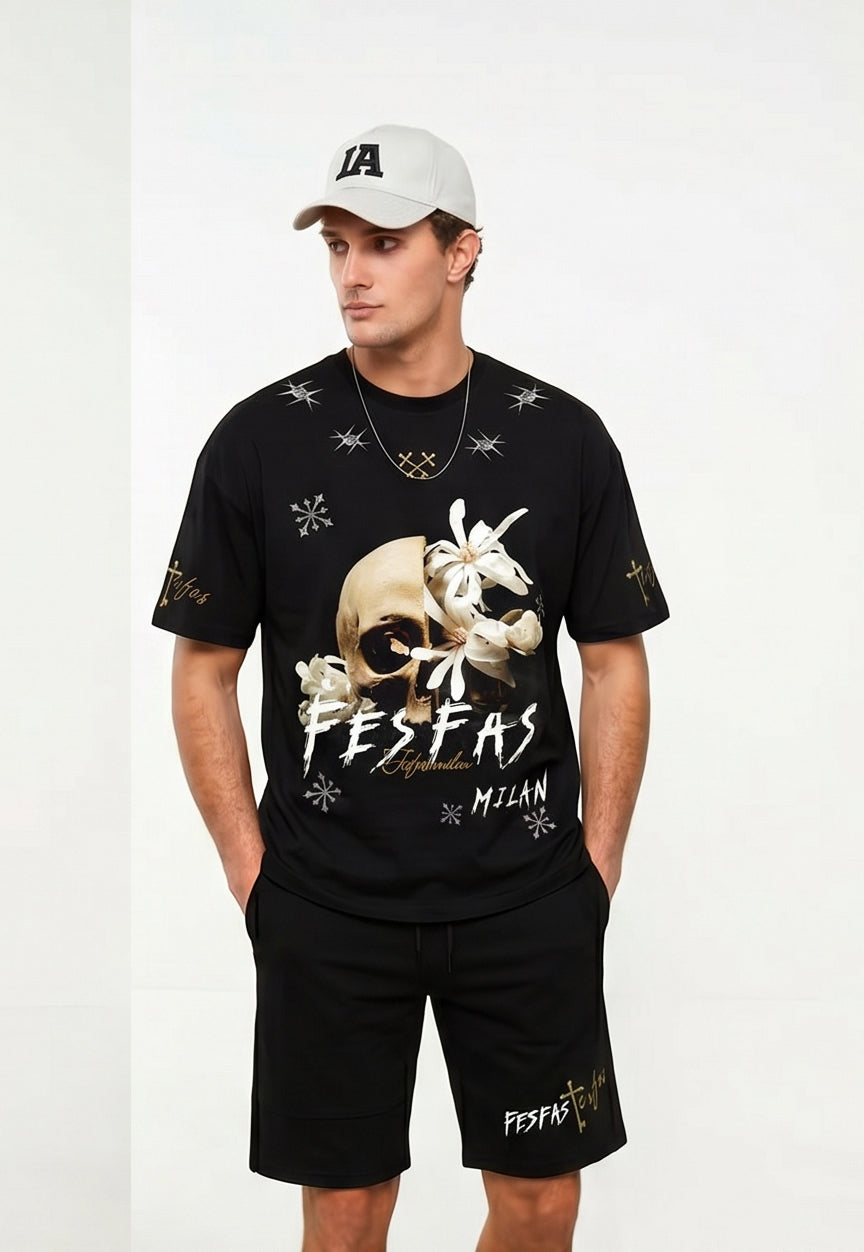 FesFas skull flower-print T-shirt Set | Black | Men
