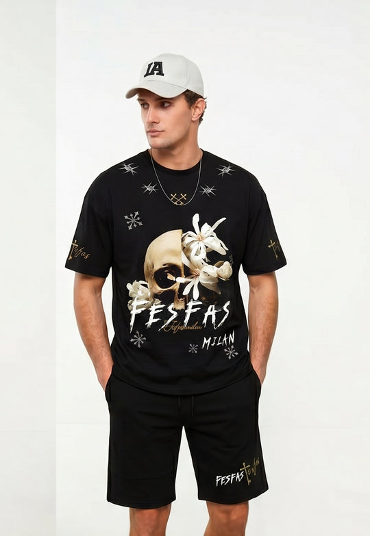 FesFas skull flower-print T-shirt Set | Black | Men
