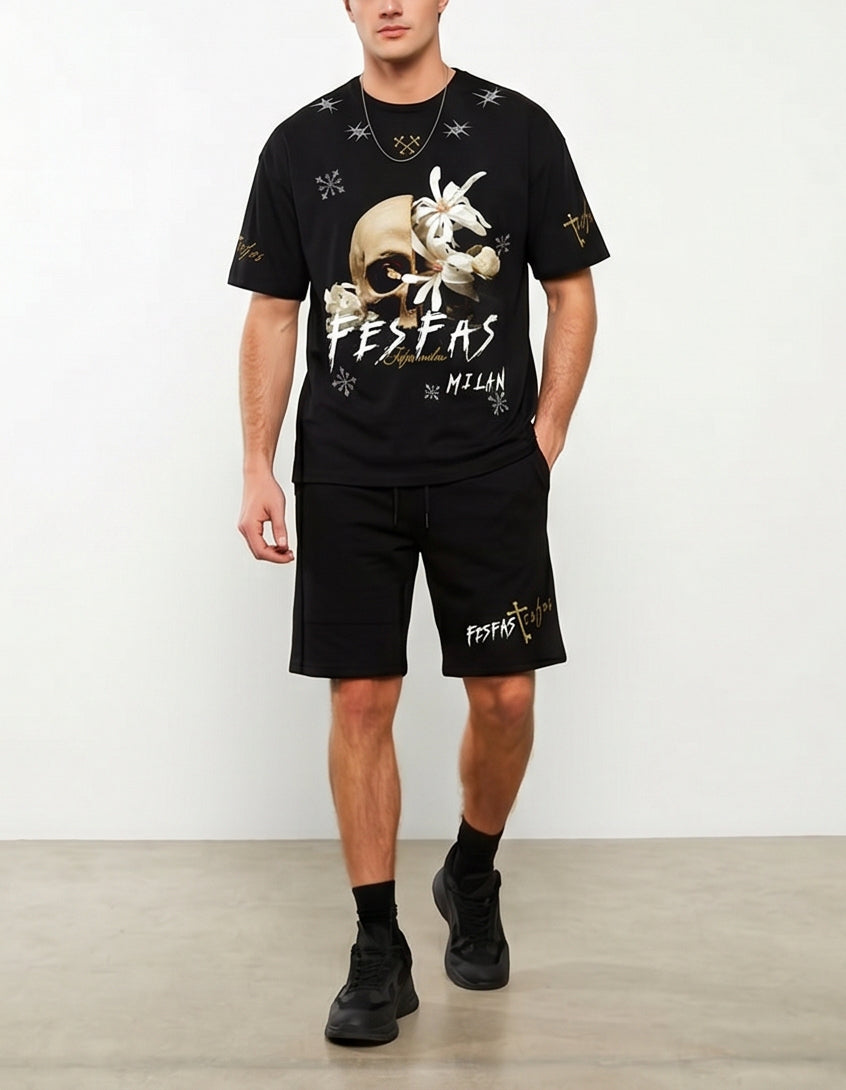 FesFas skull flower-print T-shirt Set | Black | Men