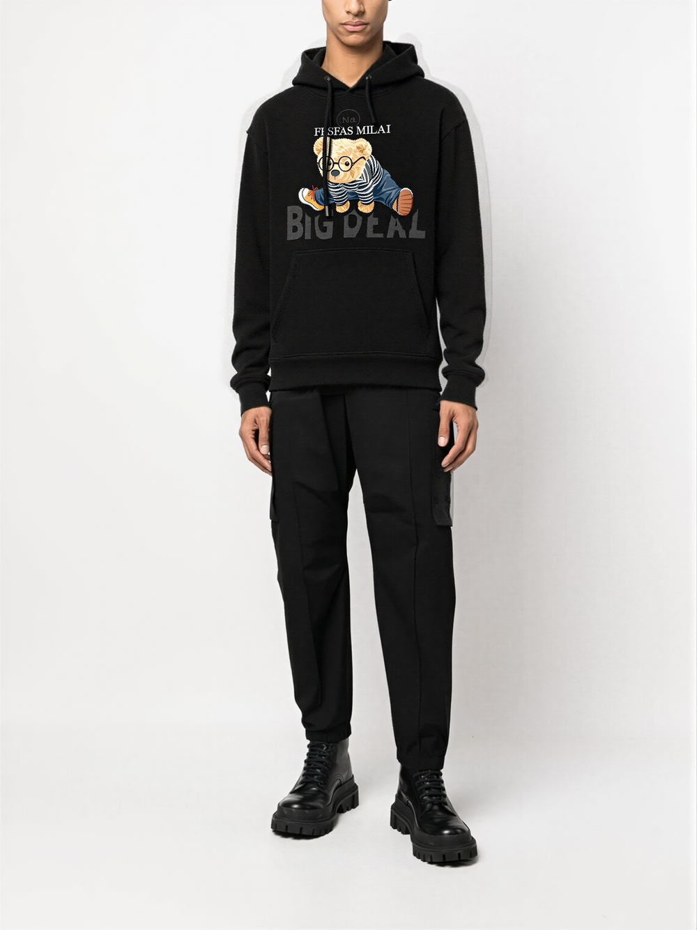 FesFas striped bear-print Hoodie | Black | Men
