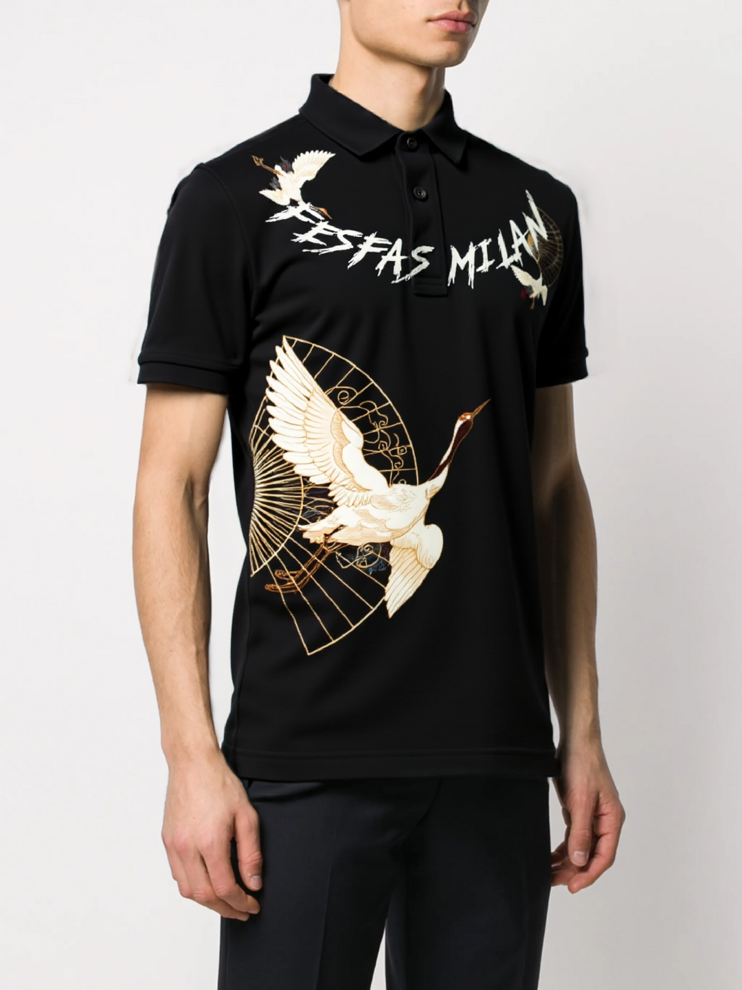 FesFas crane-print Polo Shirt | Men | Black