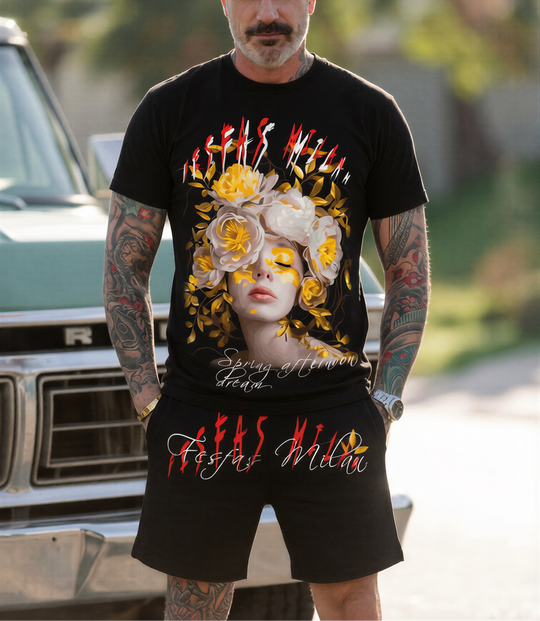 FesFas flower goddess-print T-shirt Set | Black | Men