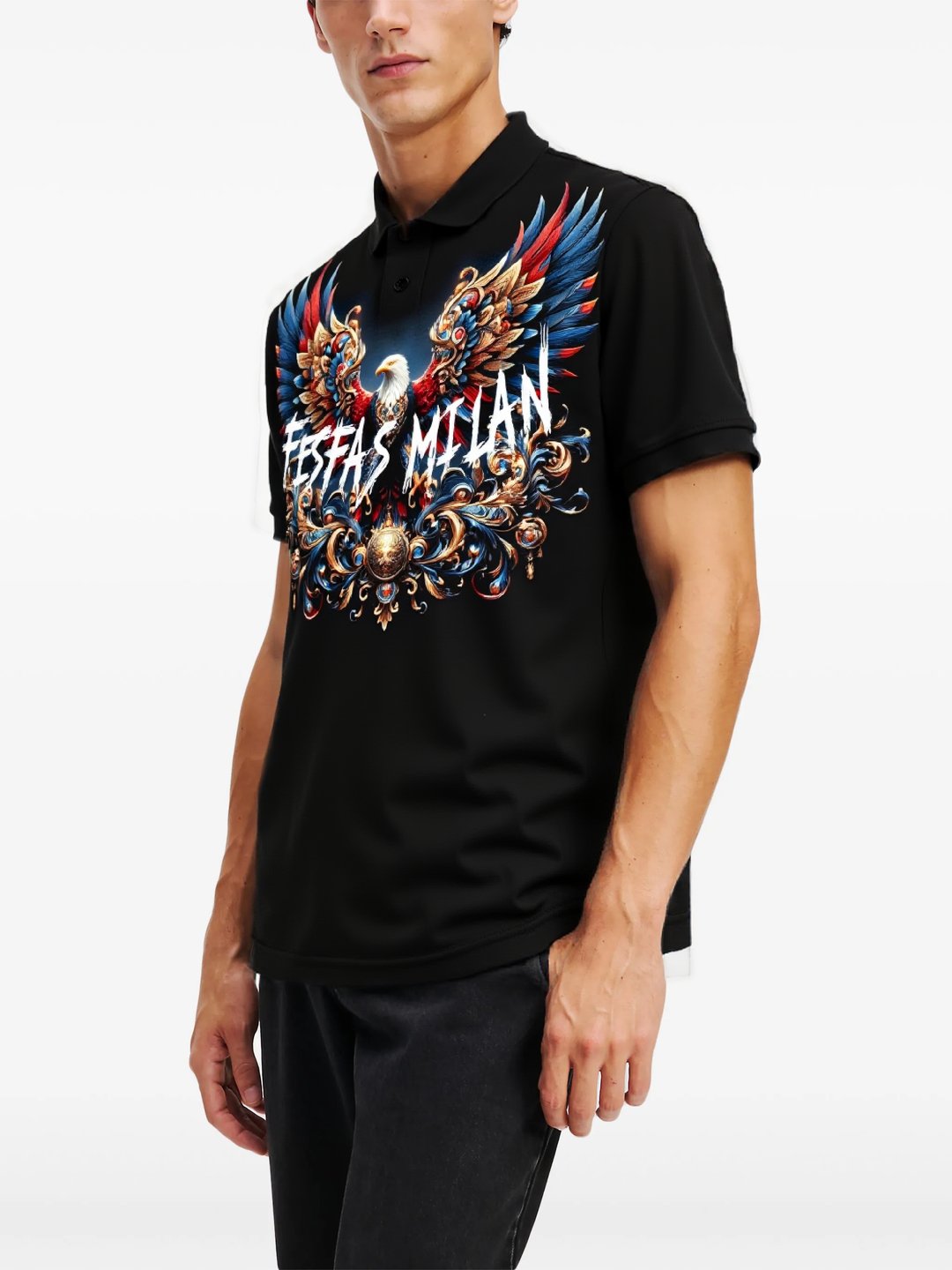 FesFas royal eagle-print Polo Shirt | Men | Black