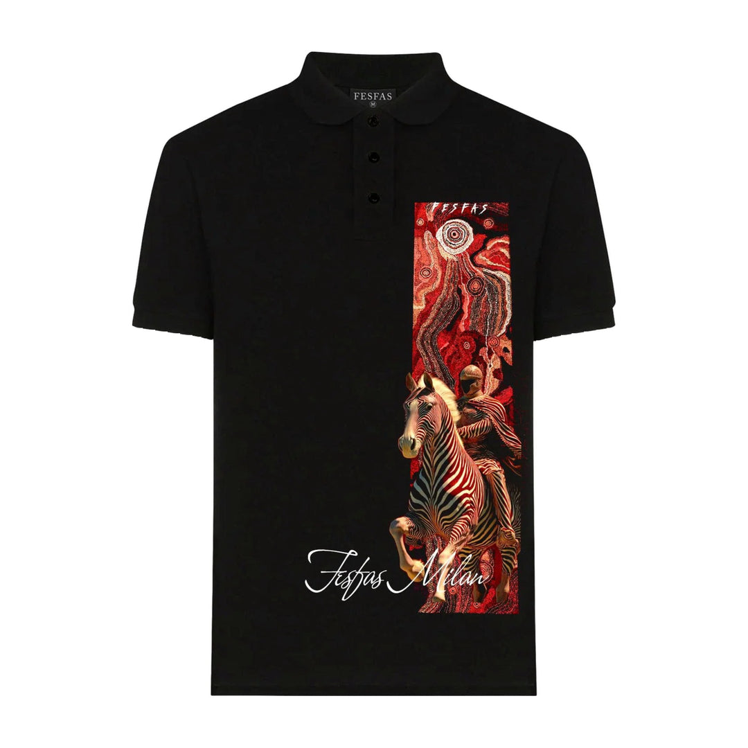 FesFas Crimson Zebra Rider-print Polo Shirt