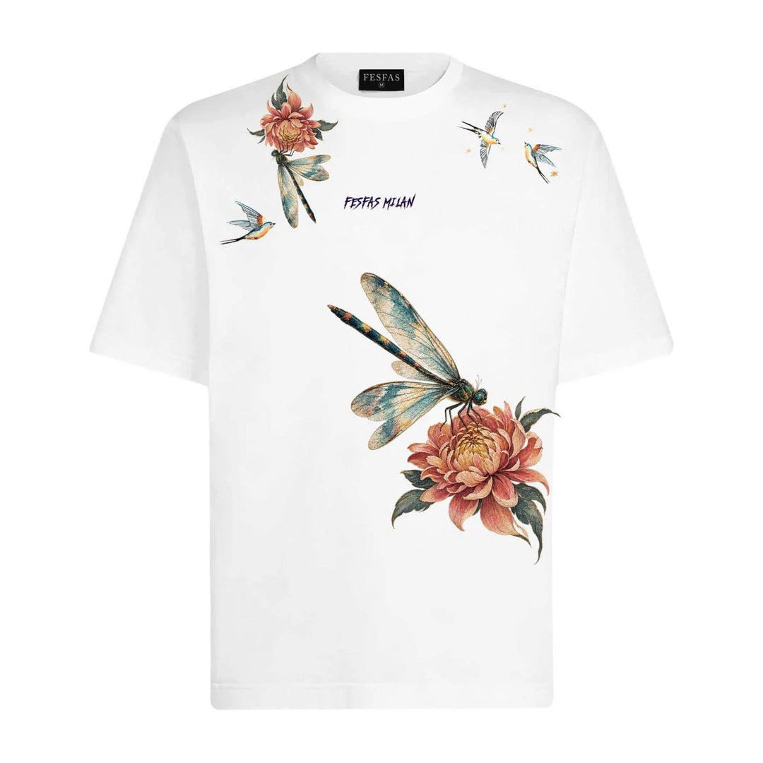 FesFas Dragonfly Peony-print T-shirt