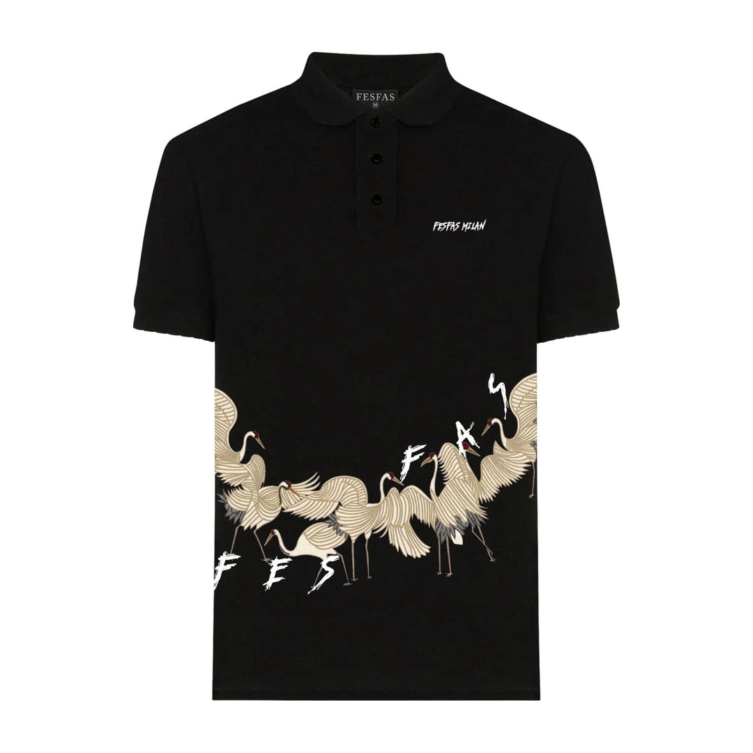 FesFas Flying Cranes-print Polo Shirt