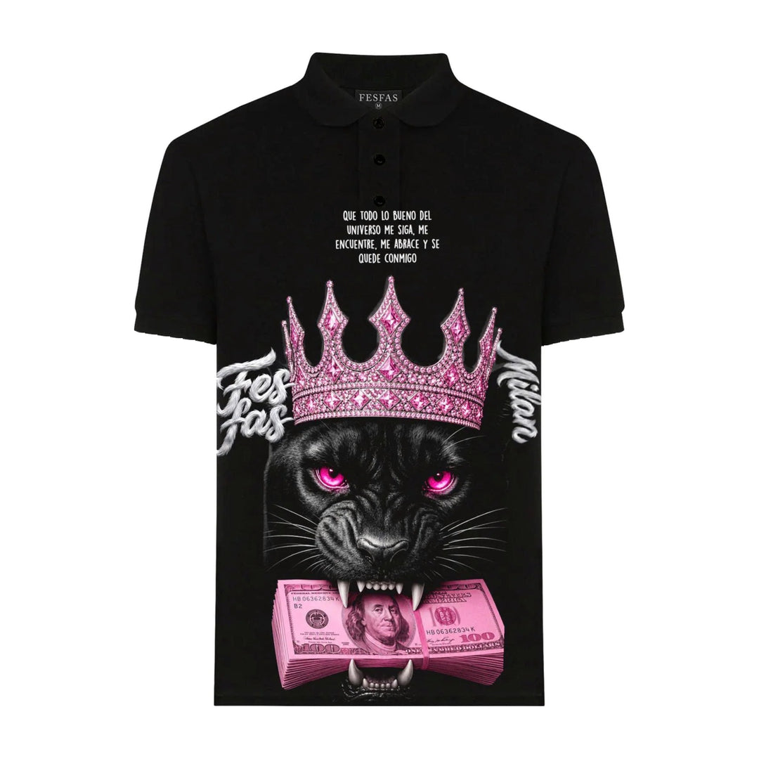 FesFas Pink Crown Panther-print Polo Shirt