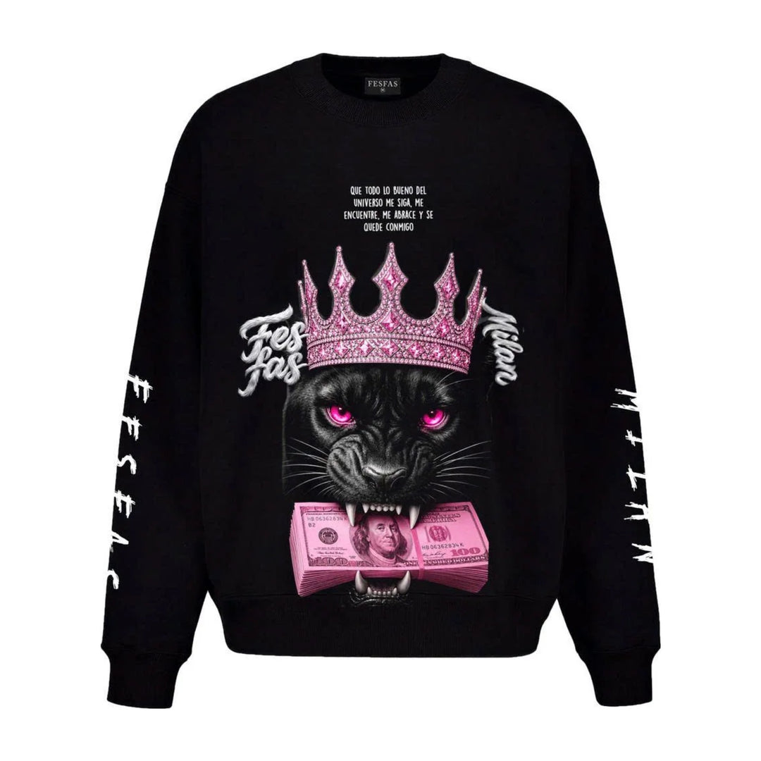 FesFas Pink Crown Panther-print Sweatshirt