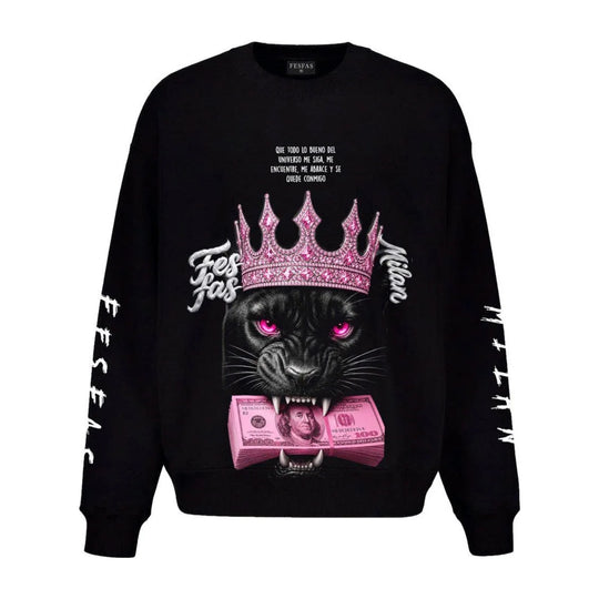 FesFas Pink Crown Panther-print Sweatshirt