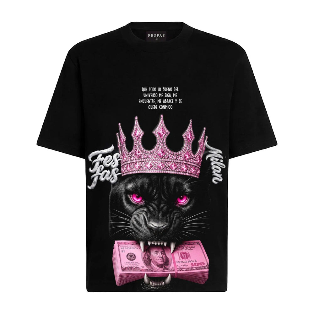 FesFas Pink Crown Panther-print T-shirt