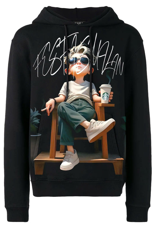 FesFas Boy-print Hoodie Set | Black | Men