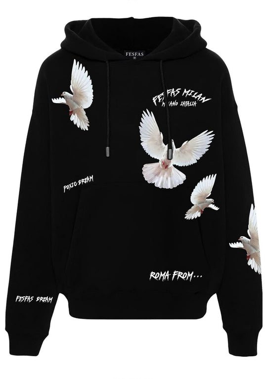 FesFas pigeons-print Hoodie | Black | Men