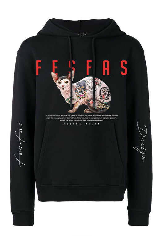 FesFas tattooed cat-print Hoodie | Black | Men