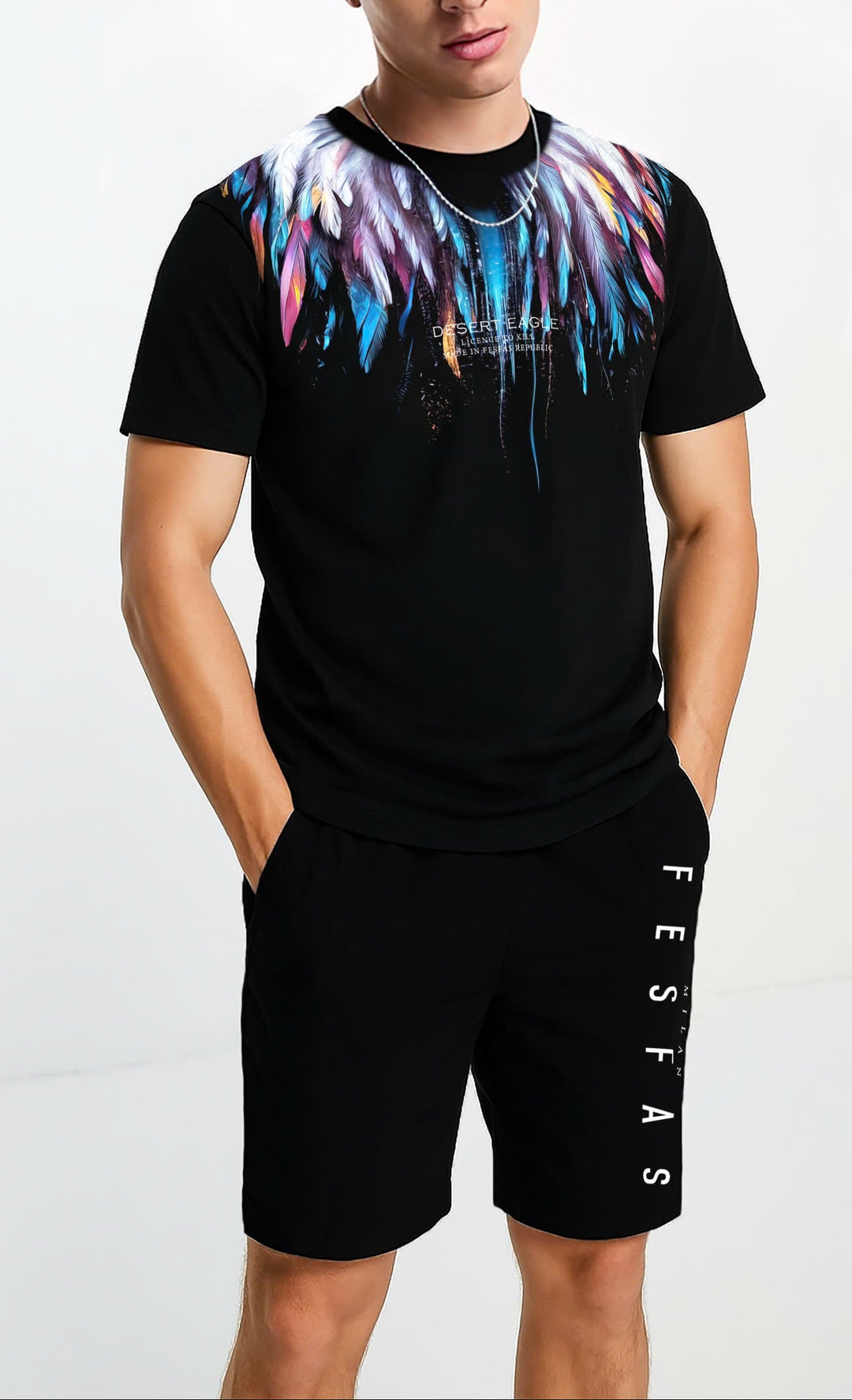 FesFas feathers-print T-shirt | Black | Men