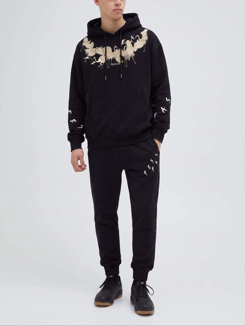 FesFas Flying Cranes-print Hoodie Set