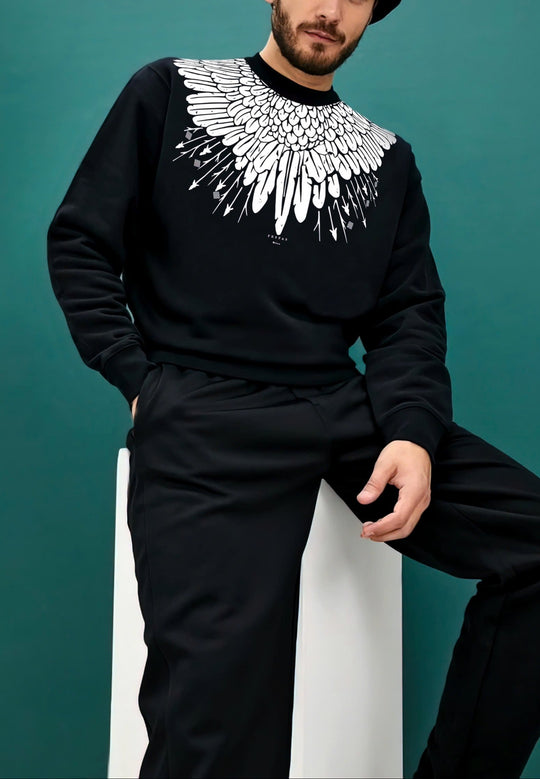 FesFas Feathers-print Sweatshirt Set | Black | Men