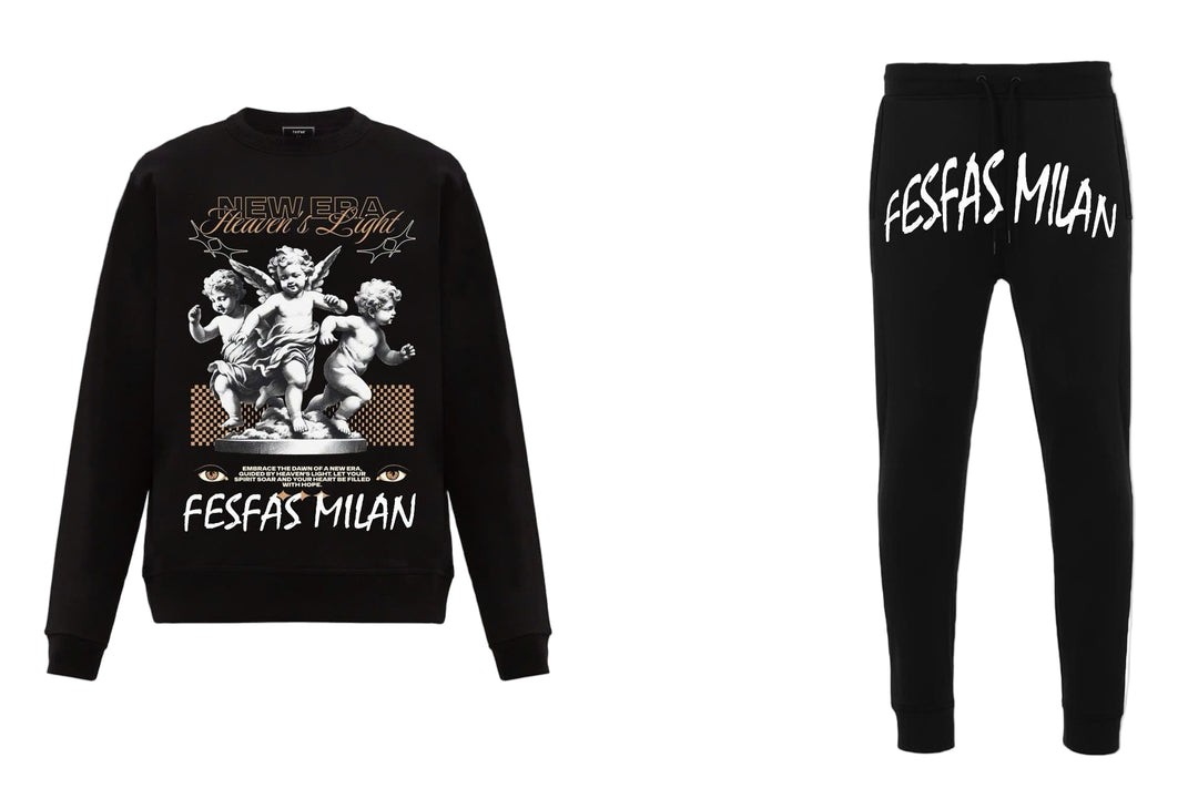 FesFas Angels-print Sweatshirt Set | Black | Men