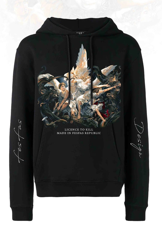 FesFas Angel-print Hoodie | Black | Men