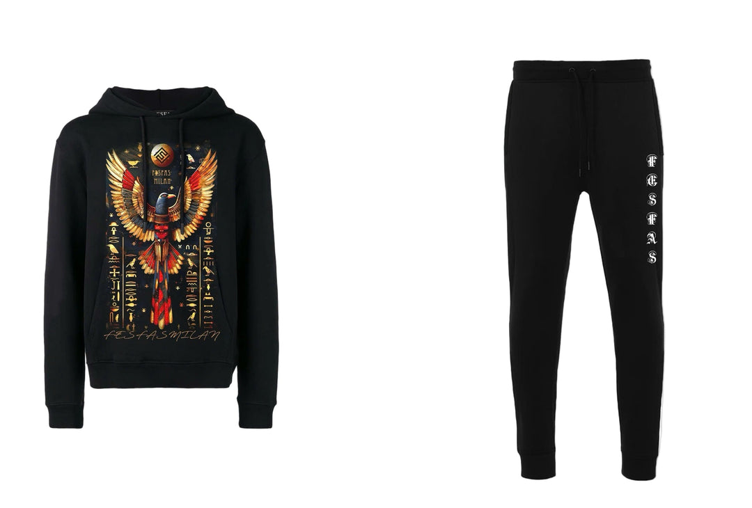 FesFas Egyptian bird-print Hoodie Set | Black | Men