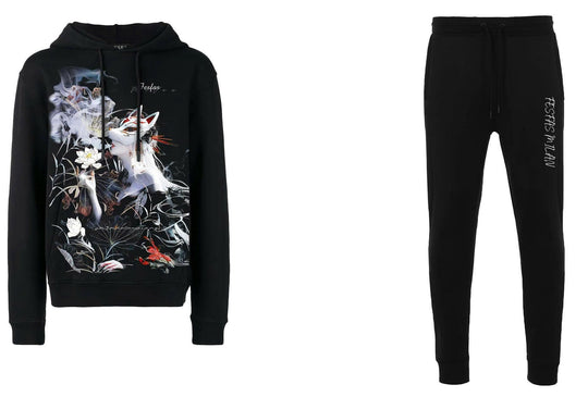 FesFas Japanese tattoos-print Hoodie Set | Black | Men