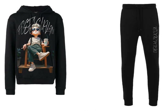 FesFas Boy-print Hoodie Set | Black | Men