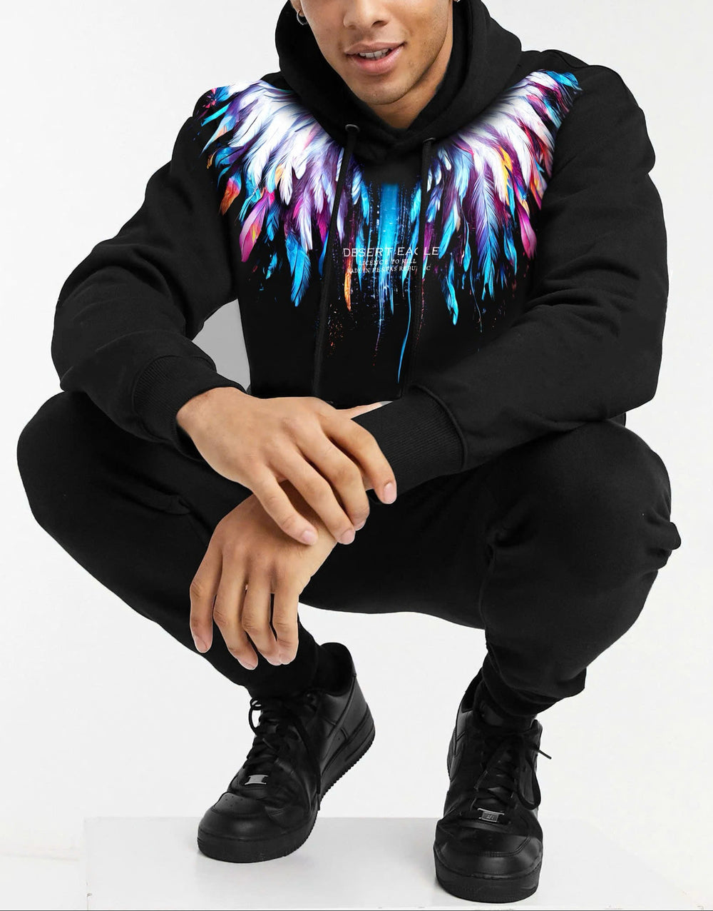 FesFas colorful feathers-print Hoodie Set | Black | Men