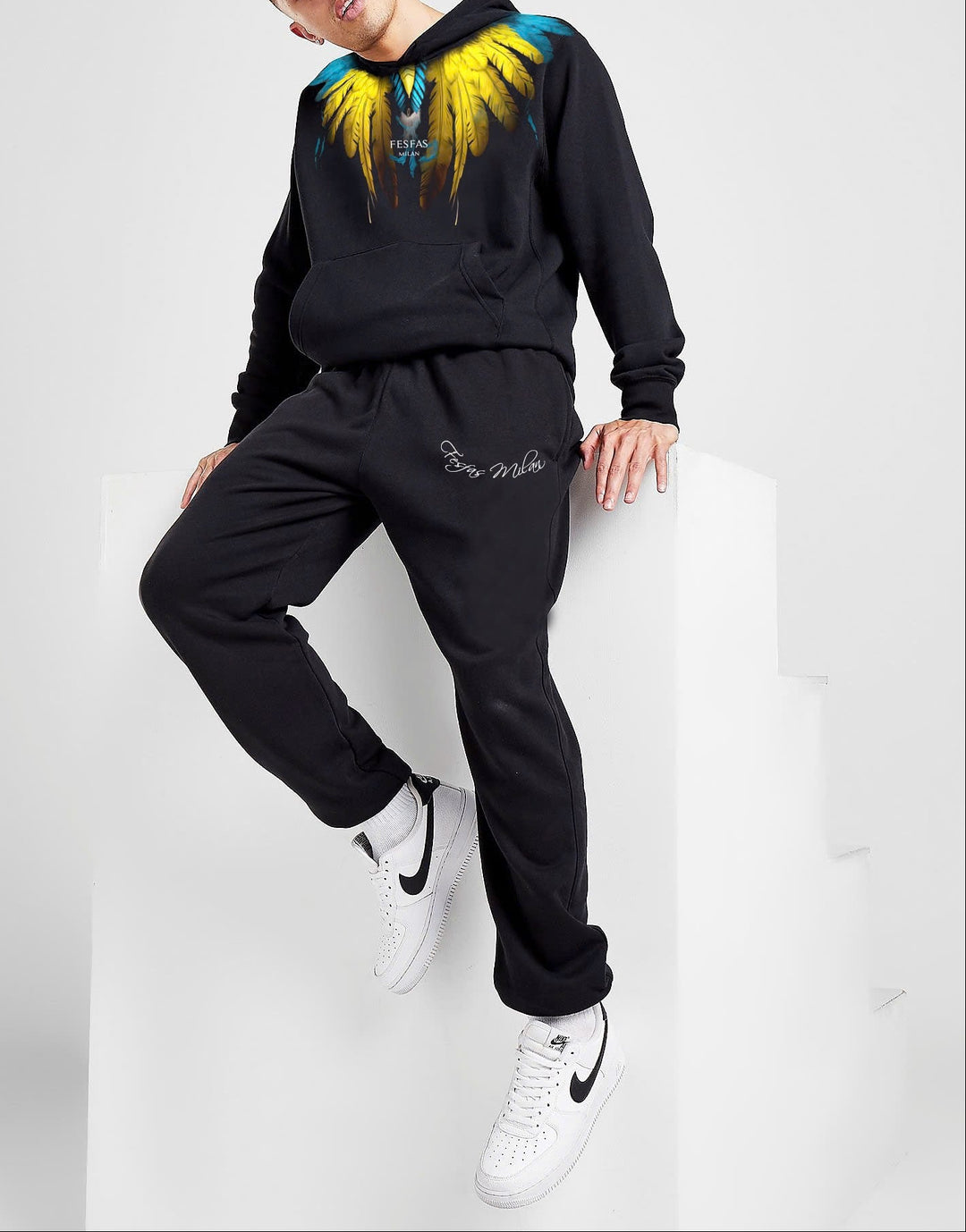 FesFas colorful feathers-print Hoodie | Black | Men