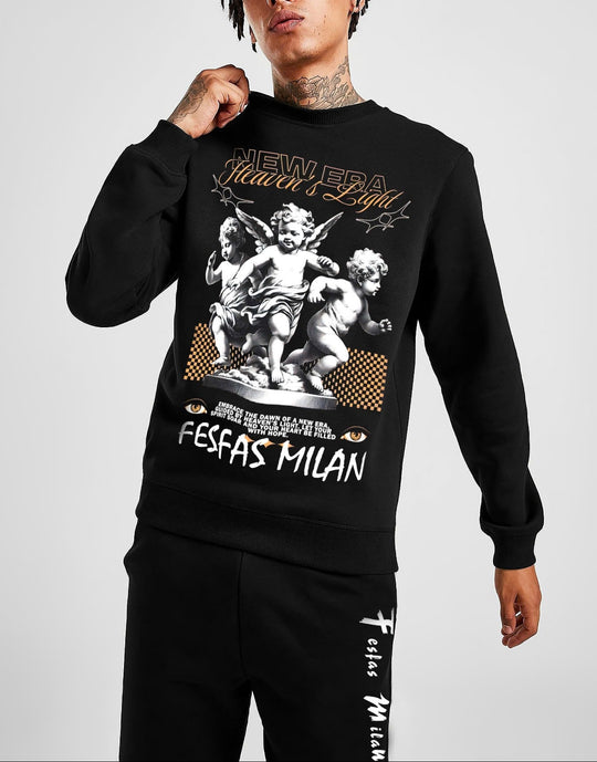 FesFas Angels-print Sweatshirt Set | Black | Men