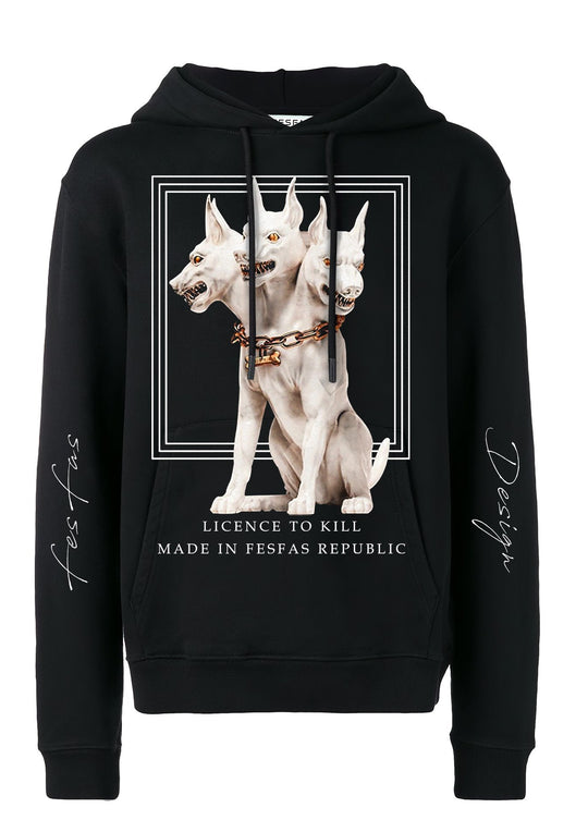 FesFas Headed Dog-print Hoodie | Black | Men