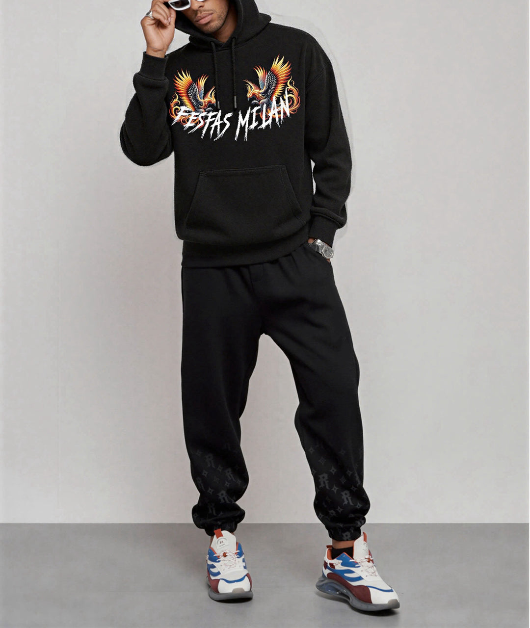 FesFas flamme phoenix-print Hoodie | Black | Men
