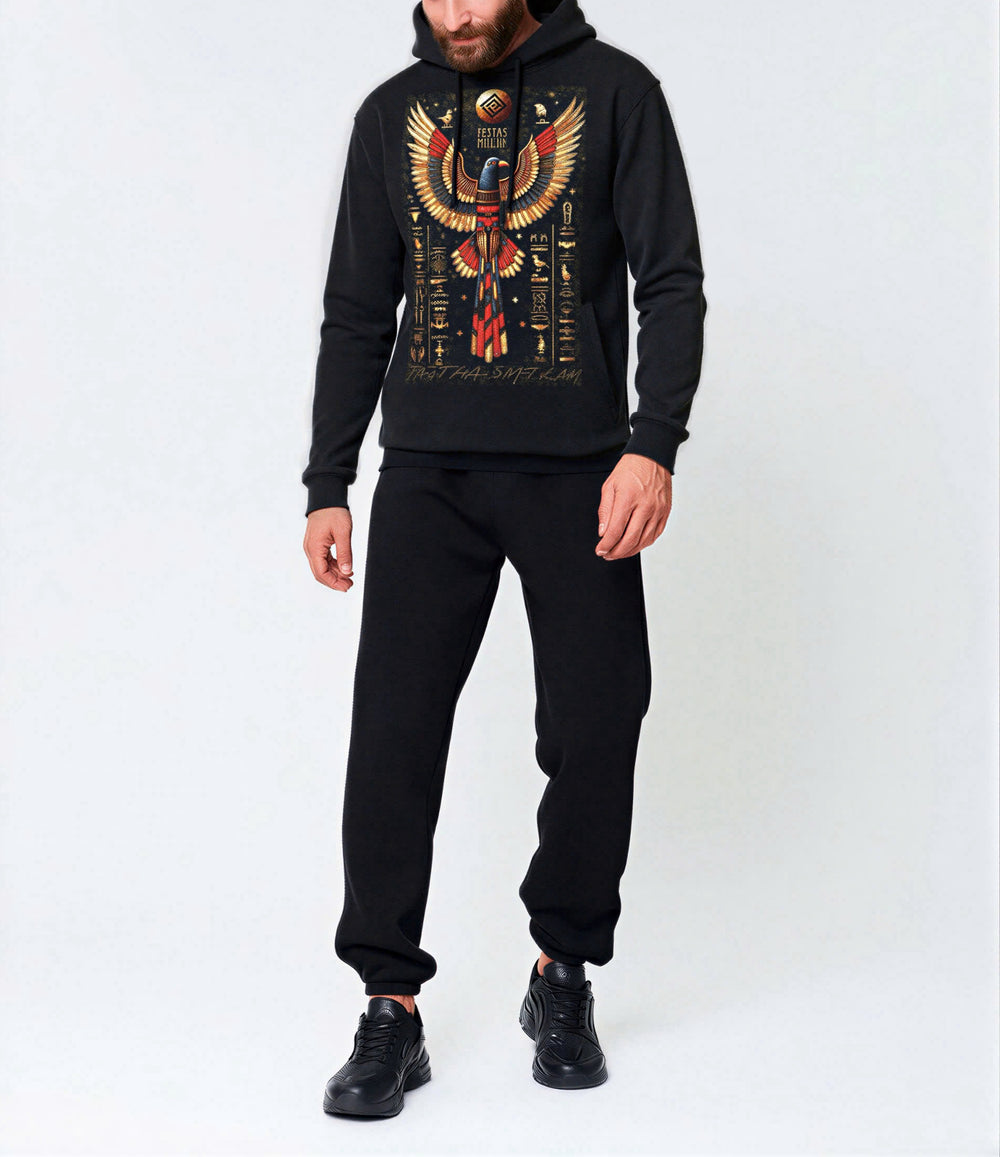 FesFas Egyptian bird-print Hoodie Set | Black | Men